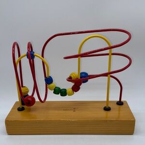 Vintage Educo Spins & Spirals Wooden Bead Maze Educational Toy 8.5”